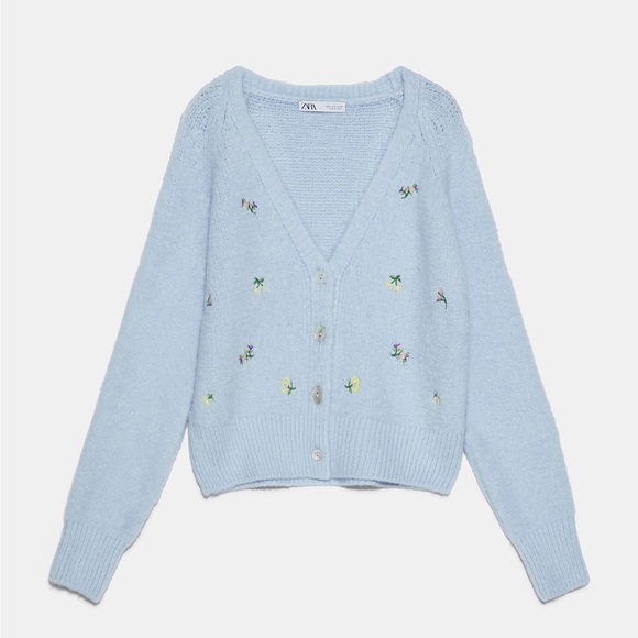 Zara - Floral Embroidered Knit Cardigan - Picture 6 of 8